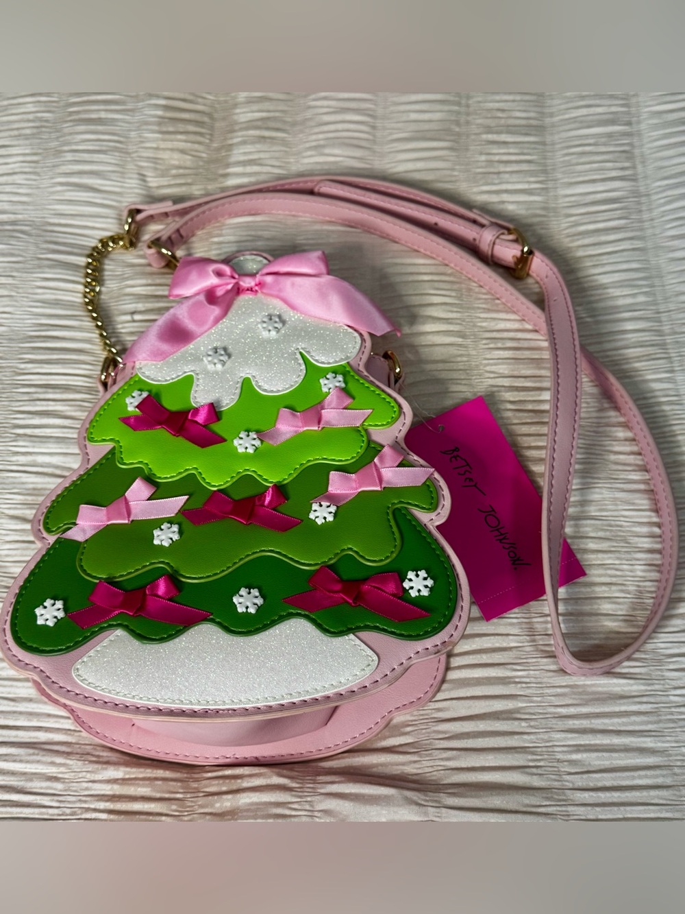 Betsey Johnson Pink & Green Christmas Tree Crossbody Bag